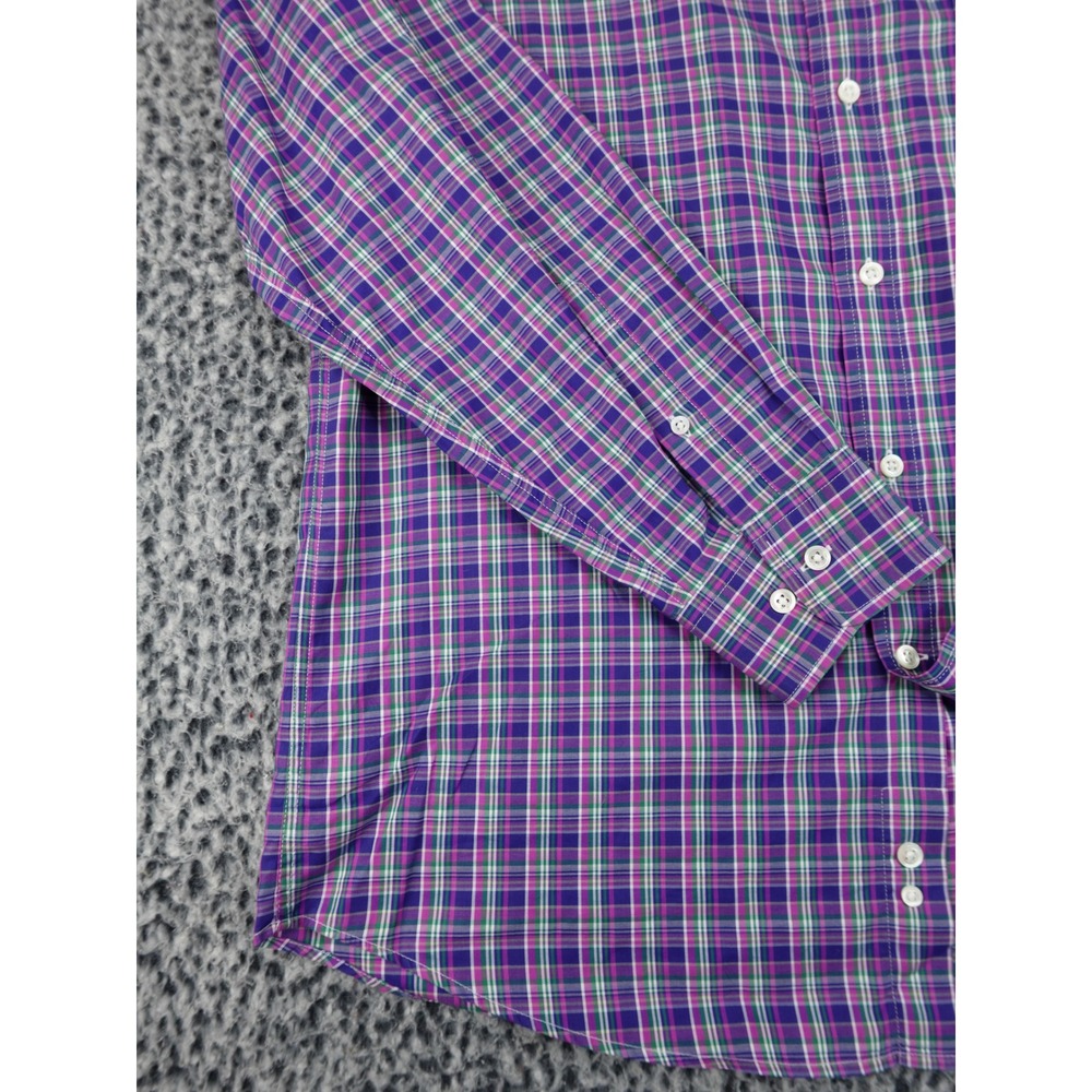 Faconnable Mens Plaid Button Down Shirt Large Purple Green White Long Sleeve L - Picture 5 of 13